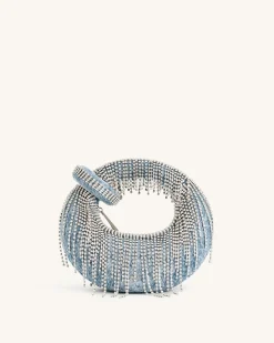 Abacus Denim Artificial Crystal Mini Top Handle Bag - Blue
