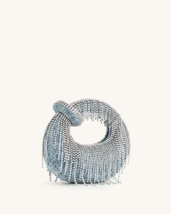 Abacus Denim Artificial Crystal Mini Top Handle Bag - Blue
