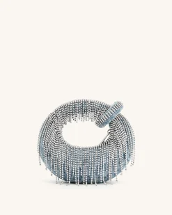Abacus Denim Artificial Crystal Mini Top Handle Bag - Blue
