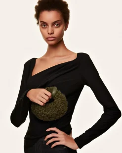 Abacus Faux Fur Mini Top Handle Bag - Dark Olive