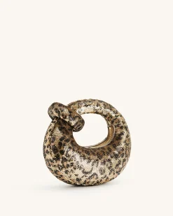 Abacus Metallic Sequin Mini Top Handle Bag - Leopard Print