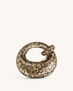 Abacus Metallic Sequin Mini Top Handle Bag - Leopard Print