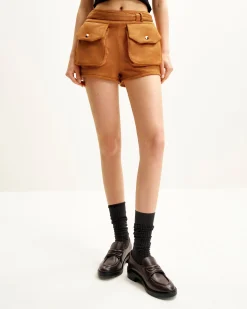 Abigail High-Waisted Utility Shorts - Brown