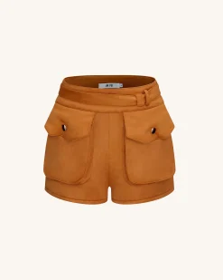 Abigail High-Waisted Utility Shorts - Brown