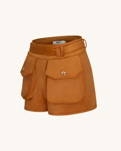 Abigail High-Waisted Utility Shorts - Brown