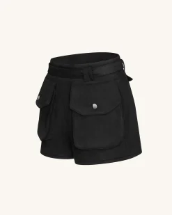 Abigail High-Waisted Utility Shorts - Black