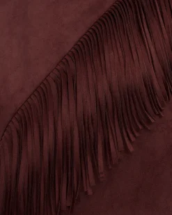 Adeline Asymmetric Fringe Sueded Top - Burgundy