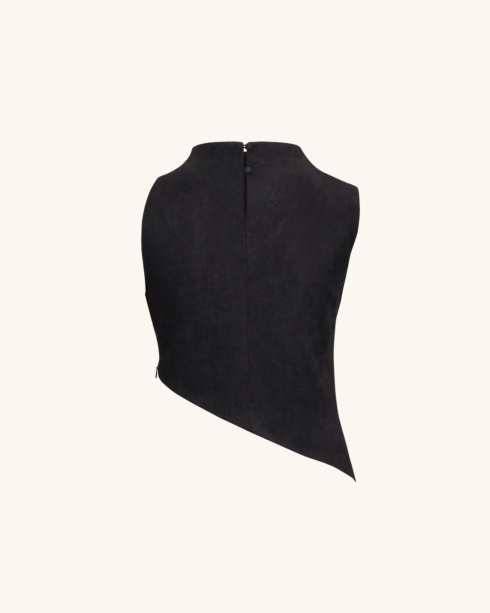 Adeline Asymmetric Fringe Sueded Top - Black