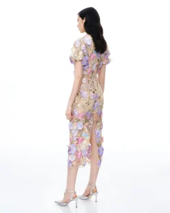 Alaric Round Neck 3D Floral Embroidered Maxi Dress - Pastel Multi