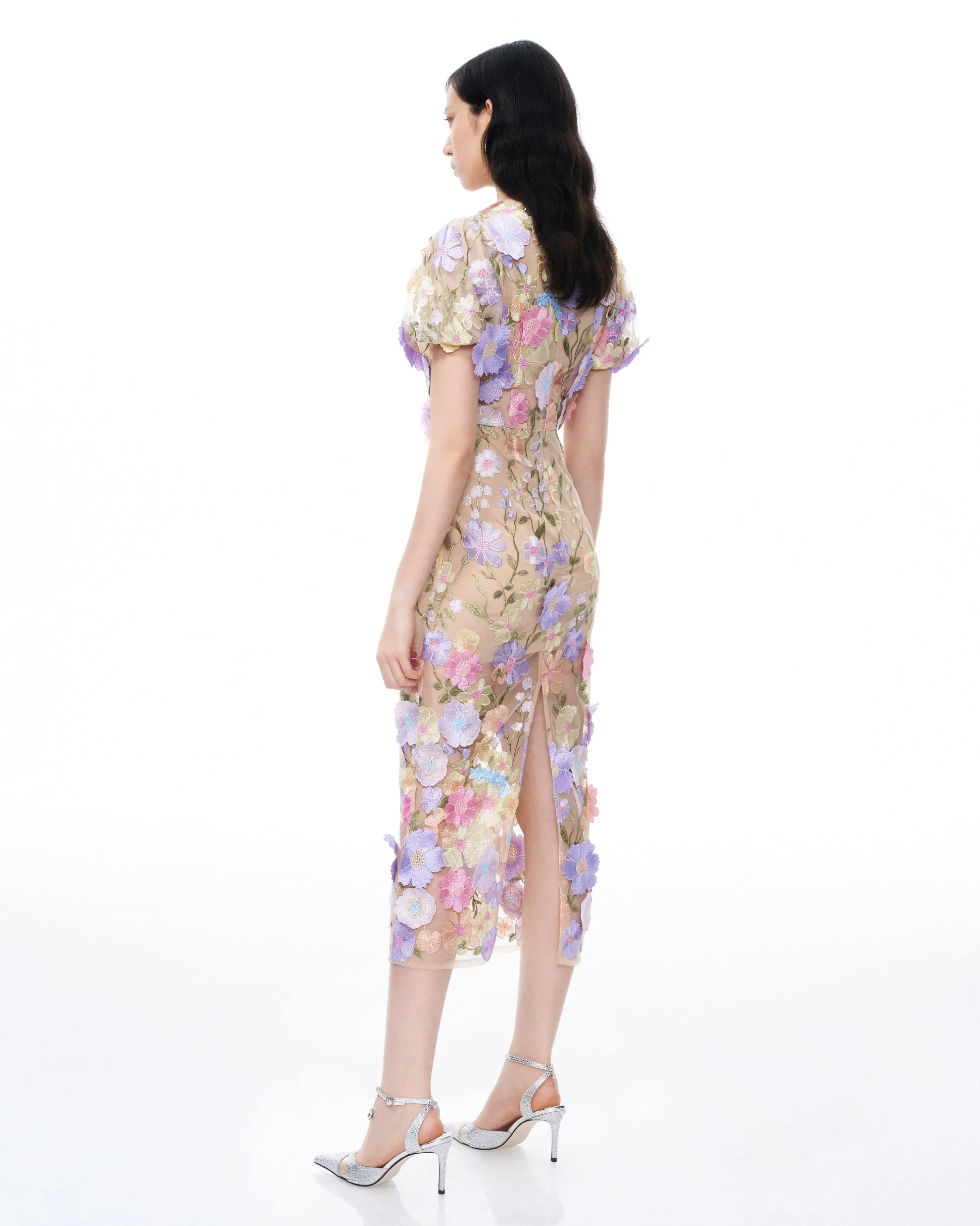 Alaric Round Neck 3D Floral Embroidered Maxi Dress - Pastel Multi