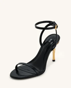 Alivia Gold Metal Heel Sandals - Black