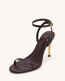 Alivia Gold Metal Heel Sandals - Claret Red