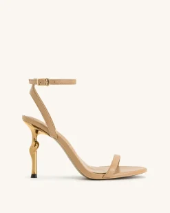 Alivia Gold Metal Heel Sandals - Khaki