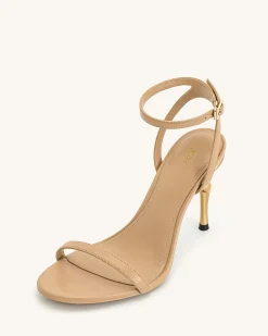 Alivia Gold Metal Heel Sandals - Khaki