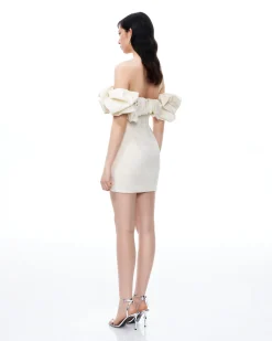 Althea Clouds Shoulders Floral Embroidered Mini Dress - White