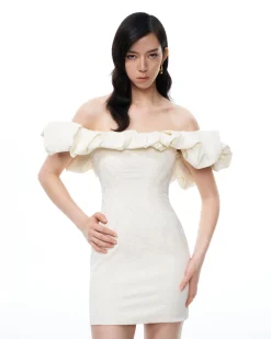 Althea Clouds Shoulders Floral Embroidered Mini Dress - White