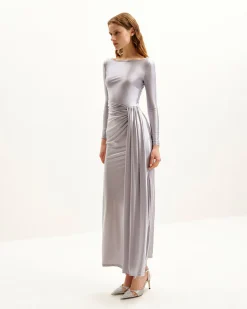 Amara Metallic Ruched Dress - Silver
