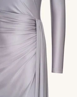 Amara Metallic Ruched Dress - Silver