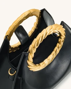 Amiya Leaf Handle Sculpture Bag - Black