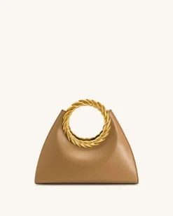 Amiya Leaf Handle Sculpture Bag - Brown