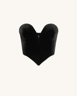Anna Low-cut Velvet Corset Top - Black