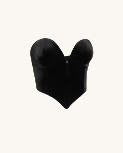 Anna Low-cut Velvet Corset Top - Black