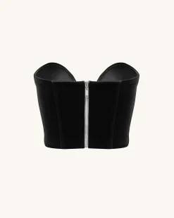 Anna Low-cut Velvet Corset Top - Black