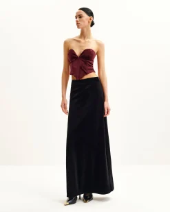 Anna Low-cut Velvet Corset Top - Claret