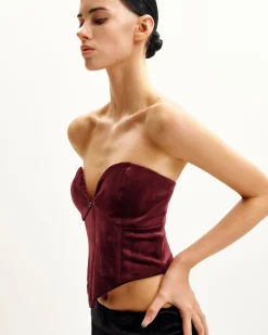 Anna Low-cut Velvet Corset Top - Claret