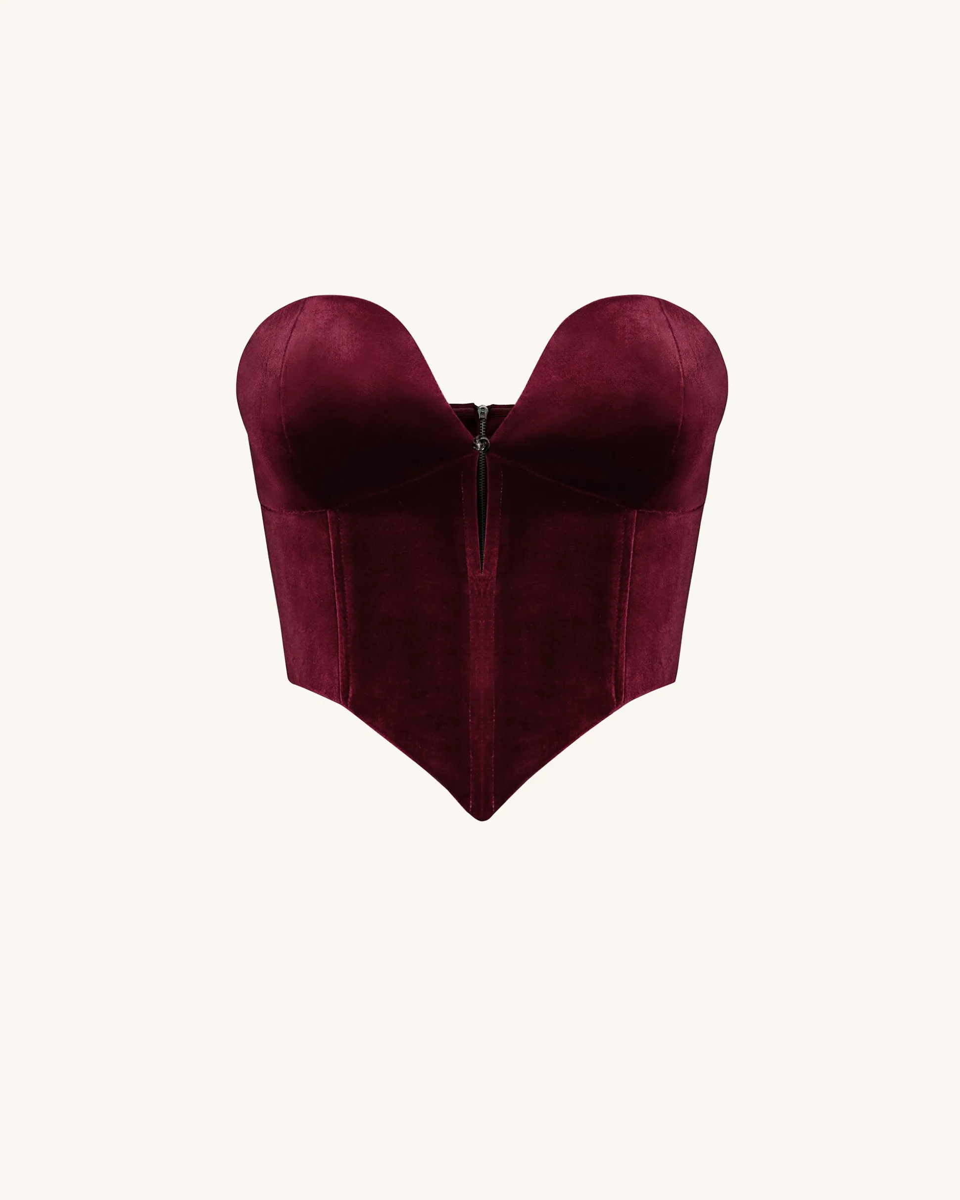 Anna Low-cut Velvet Corset Top - Claret