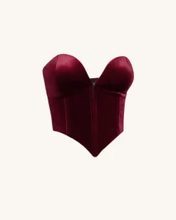 Anna Low-cut Velvet Corset Top - Claret