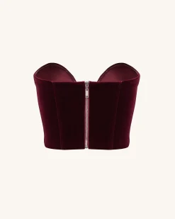 Anna Low-cut Velvet Corset Top - Claret