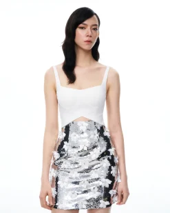 Arabella 3D Floral Sequin Embroidered Mini Dress - White