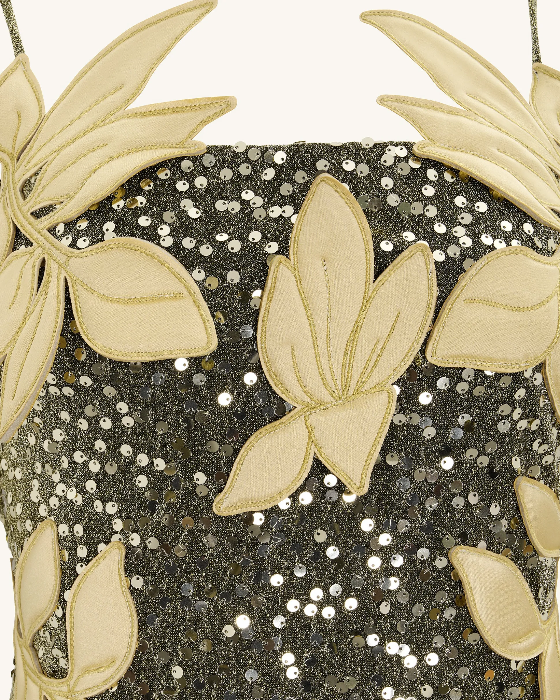 Araminta Sequined Gown with Floral Details - Gold