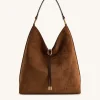Aria Faux Suede Shoulder Bag - Brown