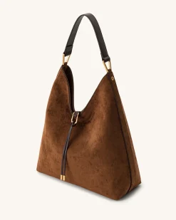 Aria Faux Suede Shoulder Bag - Brown