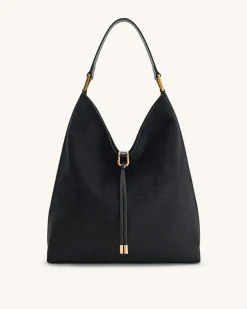 Aria Faux Suede Shoulder Bag - Black