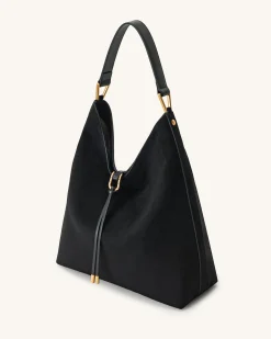 Aria Faux Suede Shoulder Bag - Black