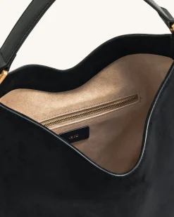 Aria Faux Suede Shoulder Bag - Black