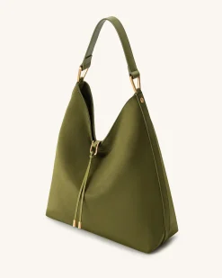 Aria Faux Suede Shoulder Bag - Dark Olive