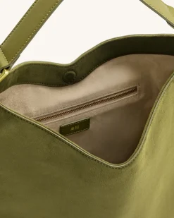 Aria Faux Suede Shoulder Bag - Dark Olive