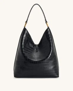 Aria Shoulder Bag - Black Croc