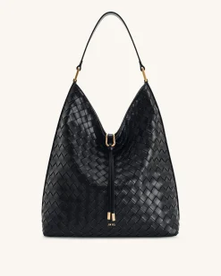 Aria Woven Texture Shoulder Bag - Black