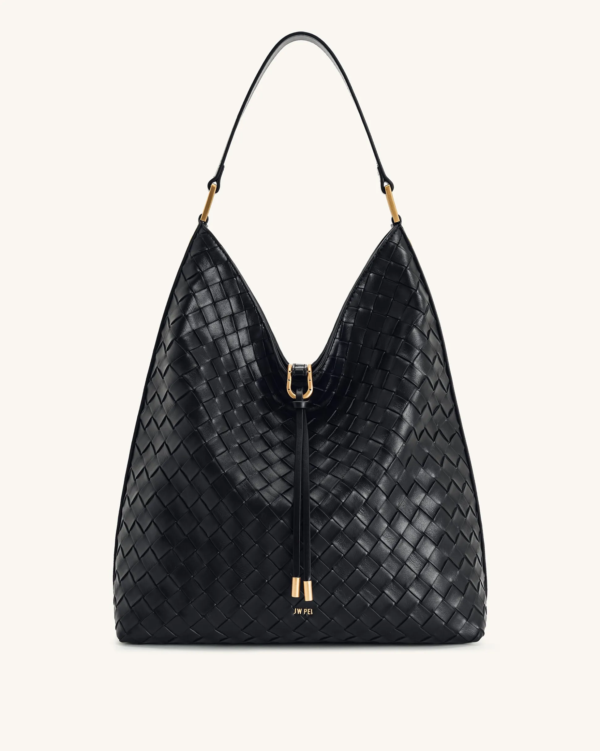 Aria Woven Texture Shoulder Bag - Black