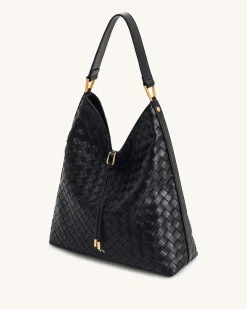 Aria Woven Texture Shoulder Bag - Black