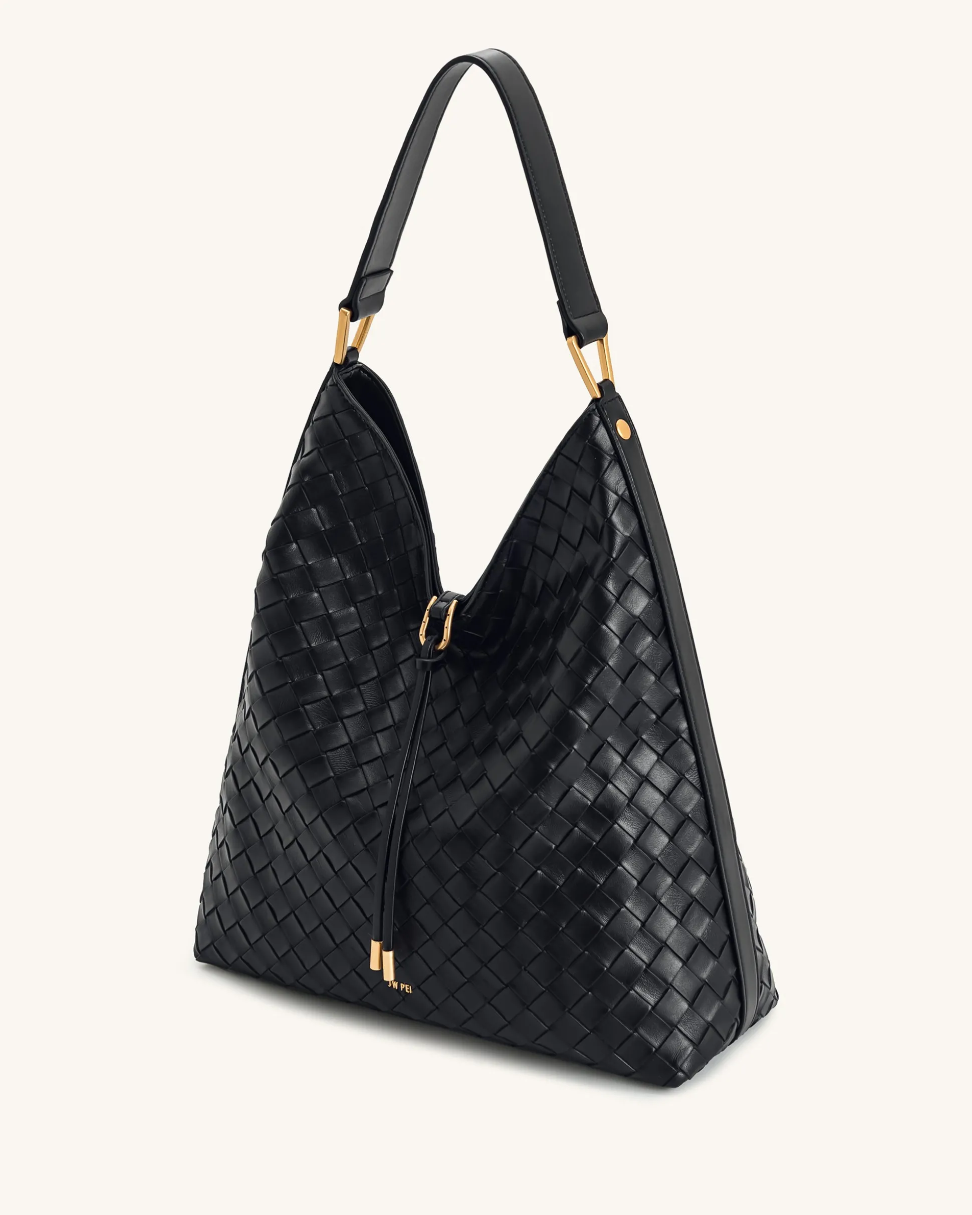 Aria Woven Texture Shoulder Bag - Black