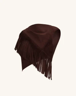 Ariana Asymmetric Fringe Sueded Top - Burgundy