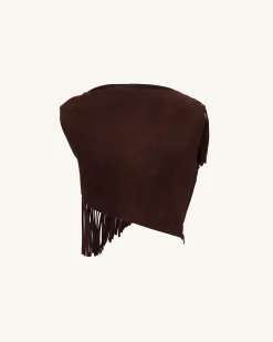 Ariana Asymmetric Fringe Sueded Top - Burgundy