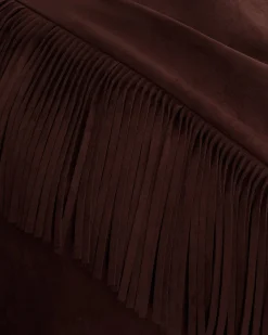 Ariana Asymmetric Fringe Sueded Top - Burgundy