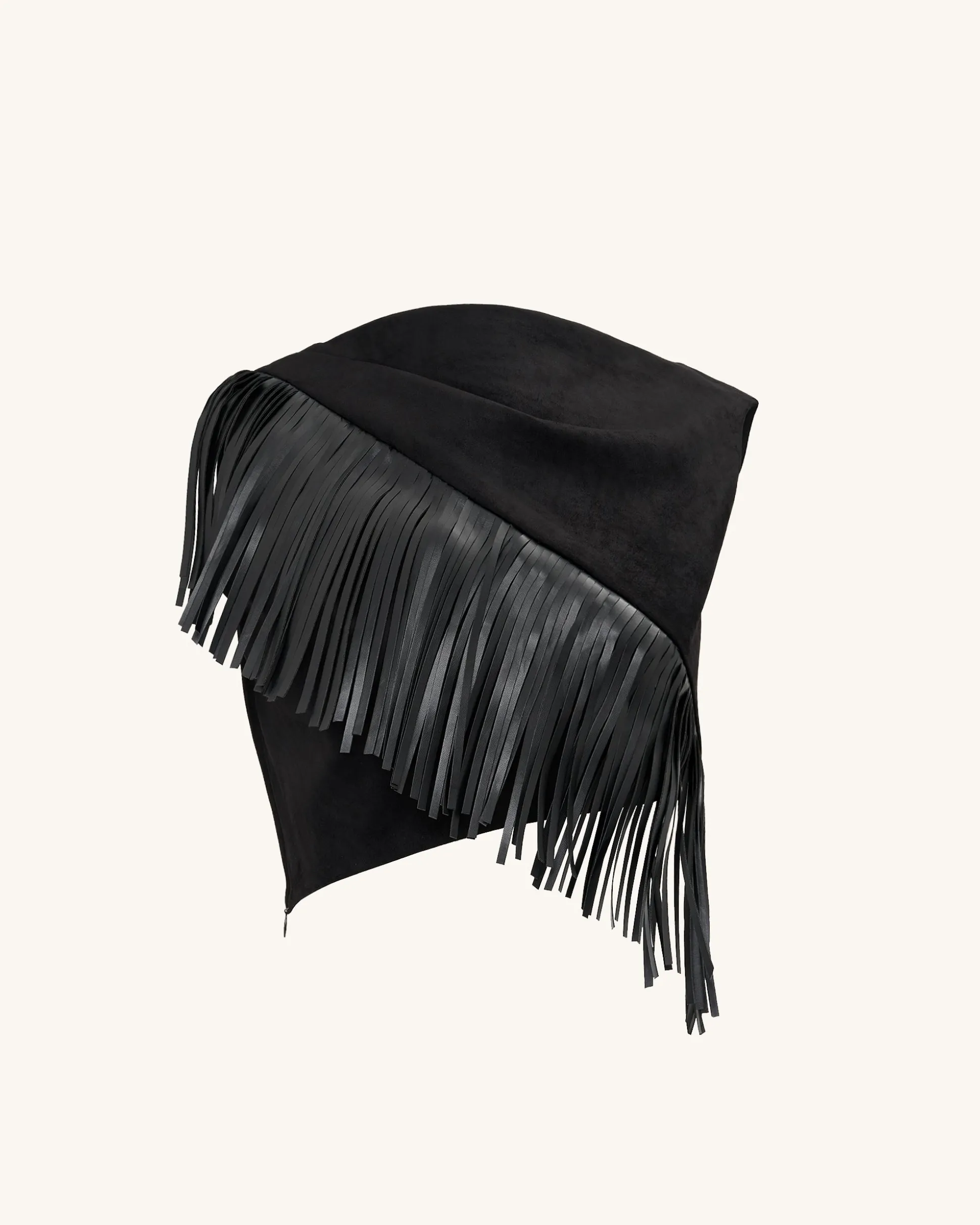 Ariana Asymmetric Fringe Sueded Top - Black